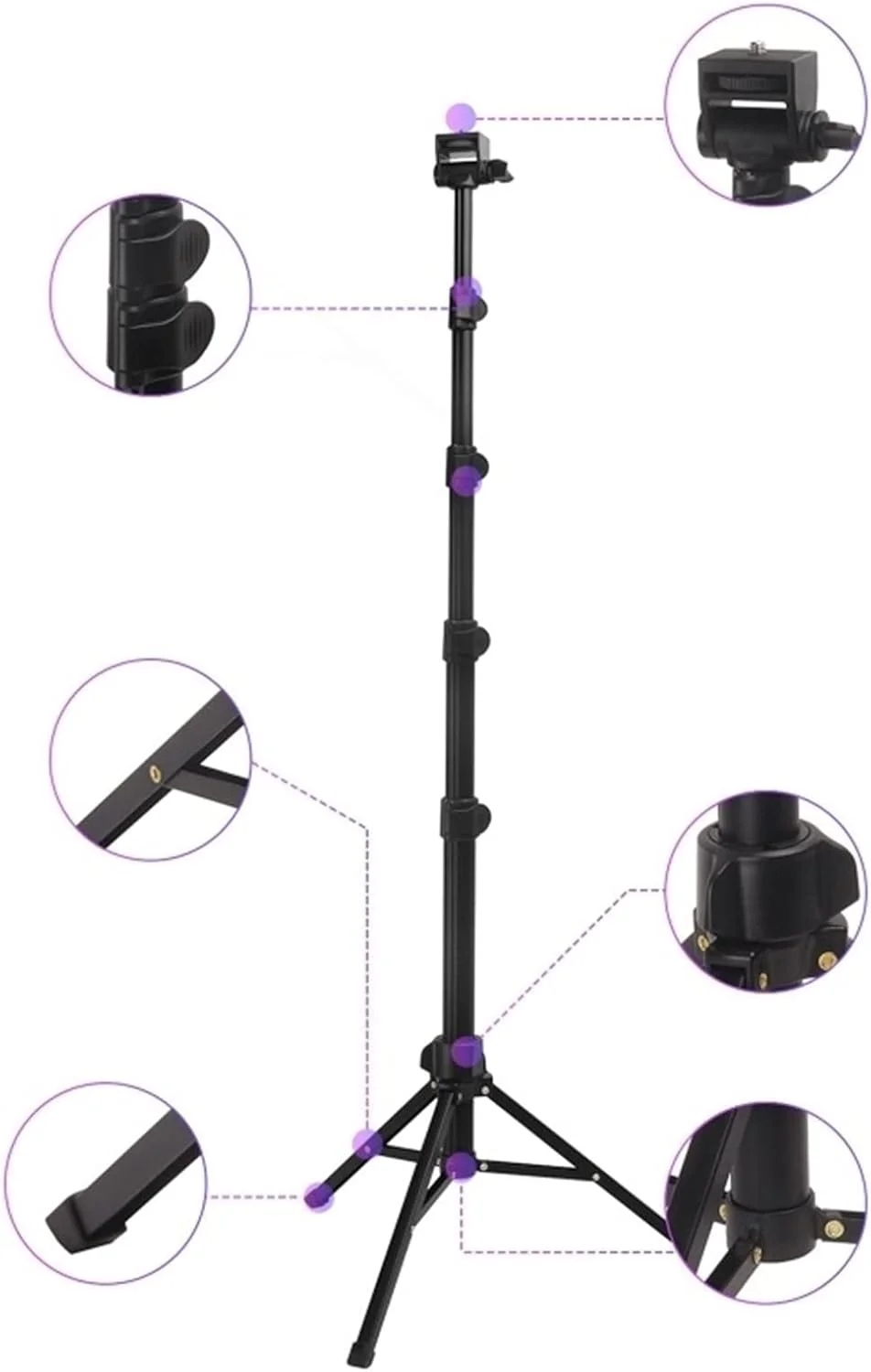 سه پایه انعطاف پذیر ZURBAA، سه پایه مسافرتی قابل افزایش طول، پایه سبک وزن برای موبایل، هولدر تلفن همراه، دوربین، پخش زنده و سلفی