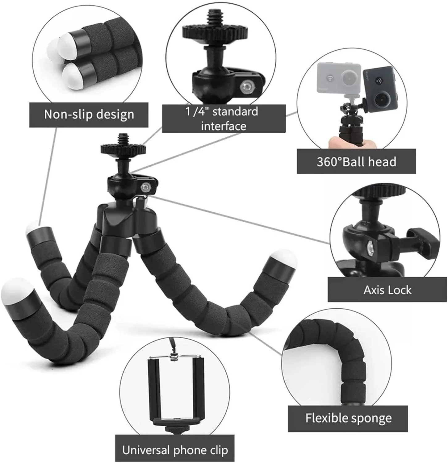 پایه نگهدارنده گوشی موبایل ZURBAA، سه پایه قابل حمل و تنظیم با گیره و کنترل از راه دور برای تلفن همراه