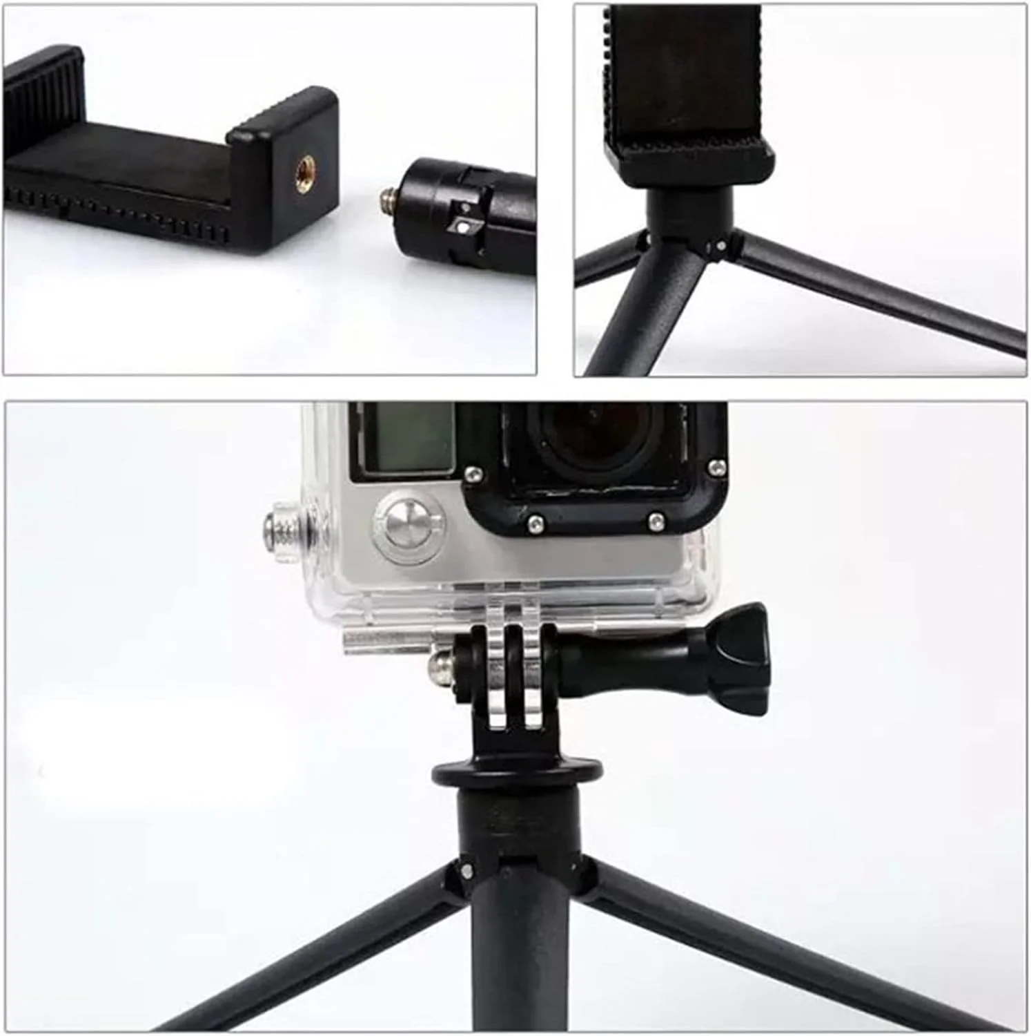 سه پایه کوچک رومیزی، پایه نگهدارنده گوشی موبایل/دوربین ورزشی/دوربین مینی با هولدر سه پایه کوچک رومیزی، پایه نگهدارنده گوشی موبایل/دوربین ورزشی/دوربین مینی با هولدر