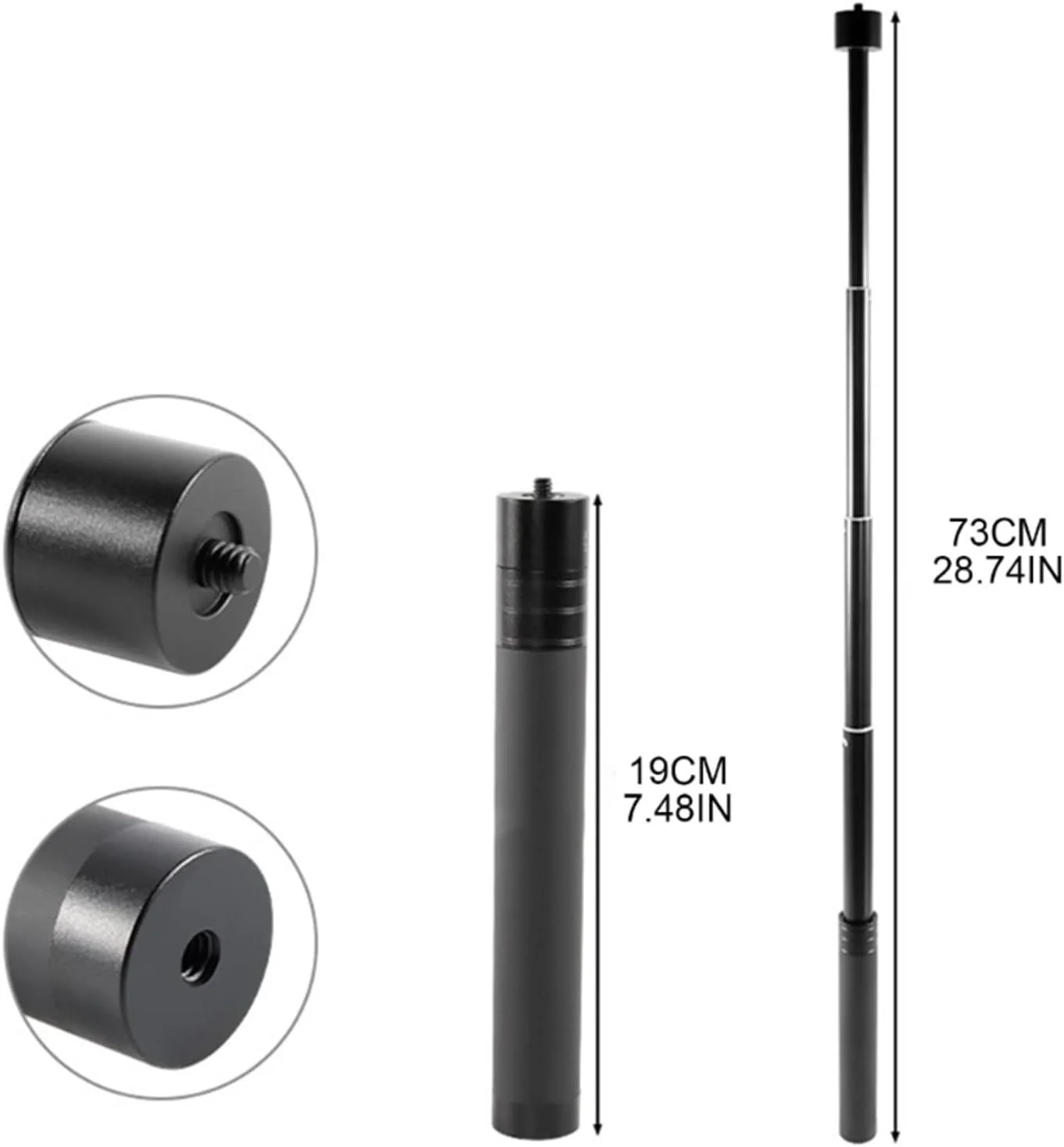 سه پایه آلیاژ آلومینیوم، میله سلفی نامرئی و سبک وزن برای دوربین های سری One R، میله عکاسی قابل تنظیم با پیچ 1/4 اینچی