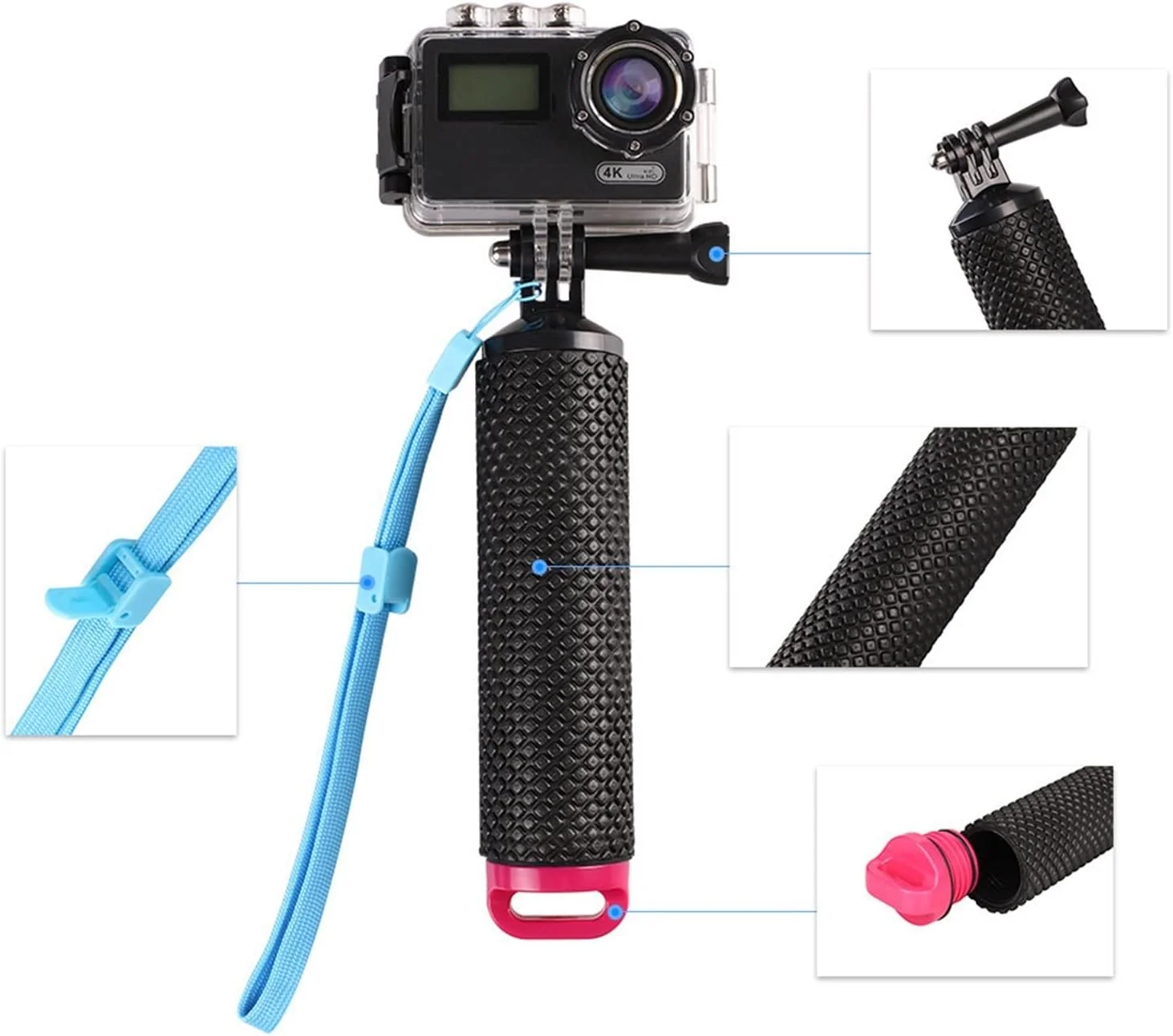 دسته شناور ضد آب سه پایه، میله سلفی زیر آب برای دوربین های اکشن غواصی (رنگ: آبی تیره)