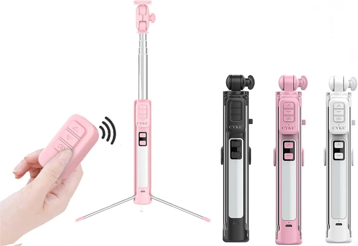 پایه دوربین سه پایه ZURBAA با نور پرکننده و کنترل از راه دور بلوتوث، قابل استفاده به عنوان تک پایه و میله سلفی بی سیم (رنگ: سفید)