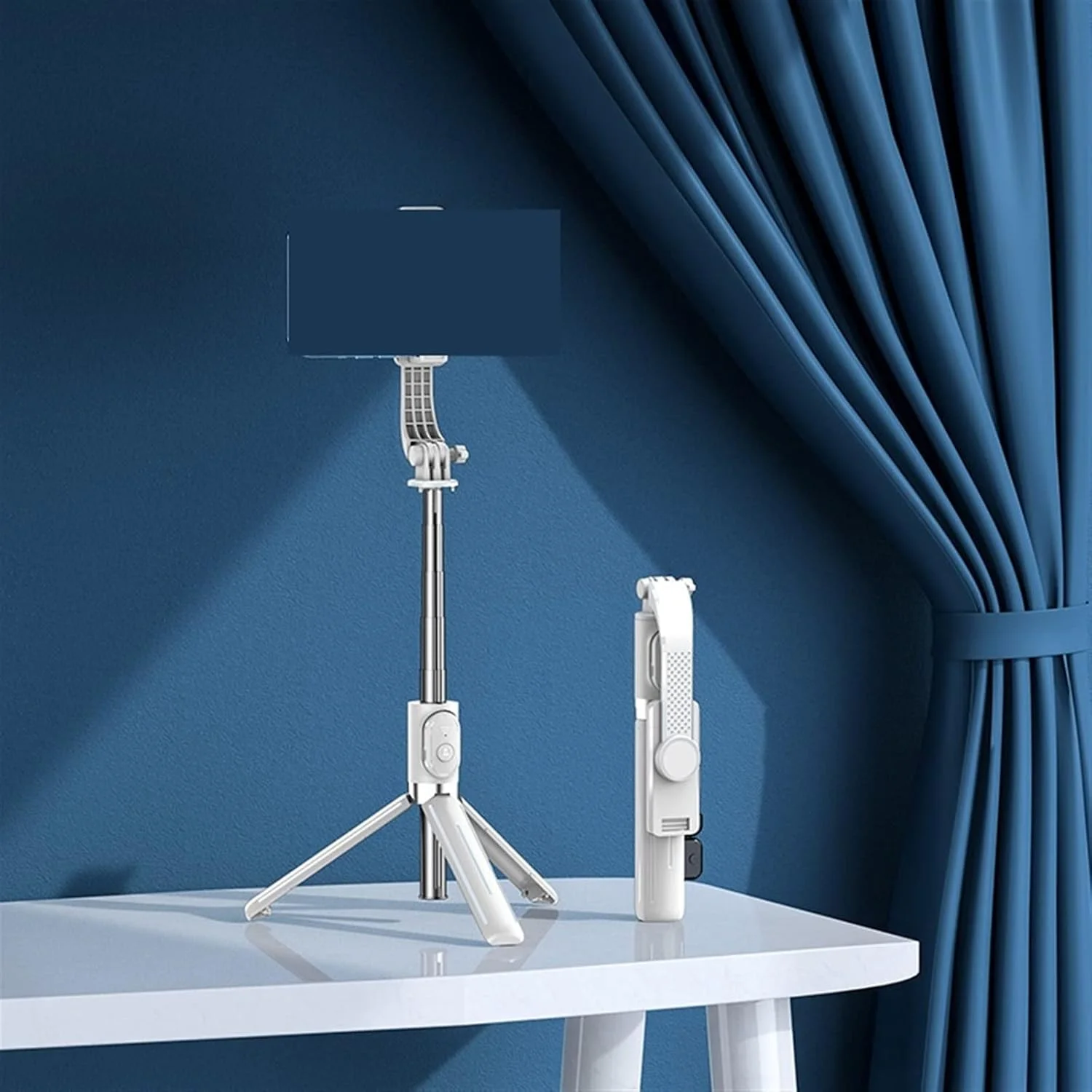 سه پایه 3 در 1، مونوپاد قابل گسترش با ریموت سازگار با بلوتوث، (رنگ: سفید)