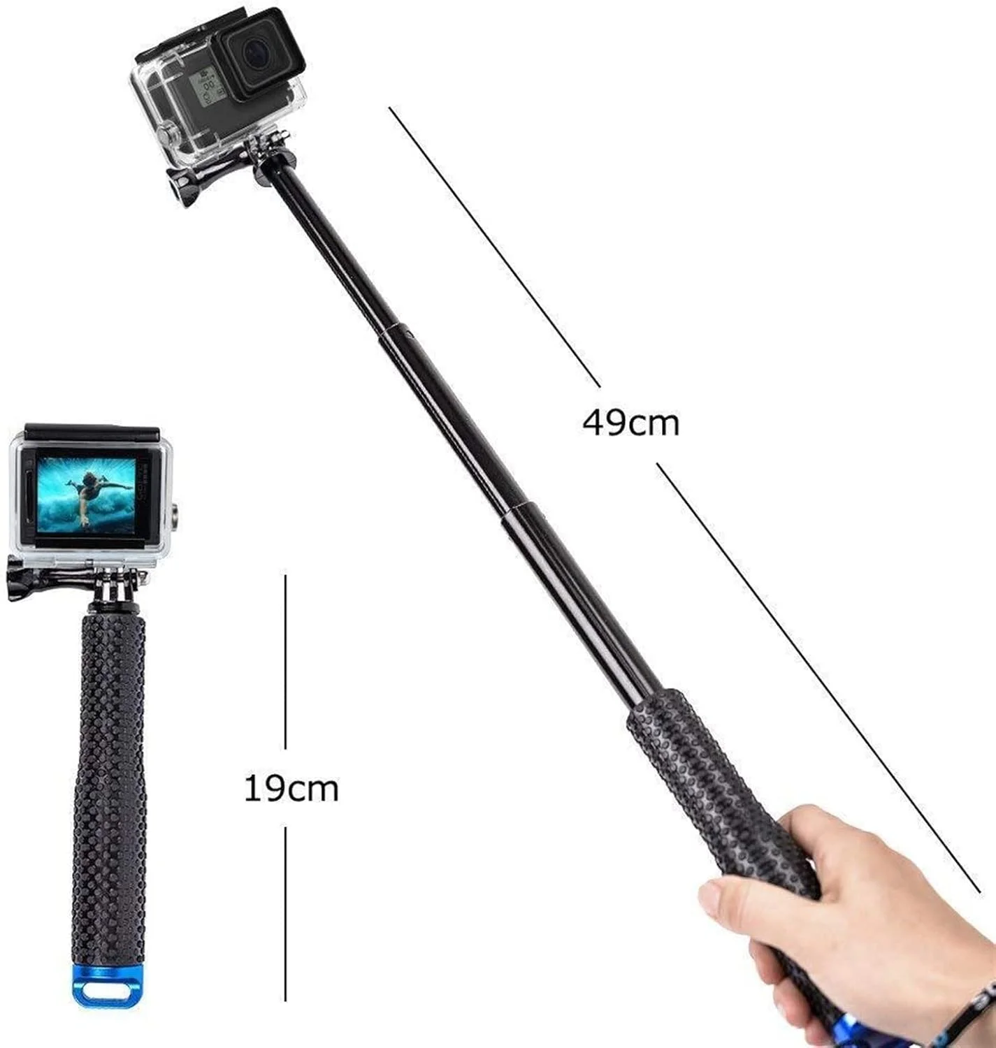 سه پایه دستی عصایی تلسکوپی، مونوپاد سلفی، (رنگ: آبی تیره)