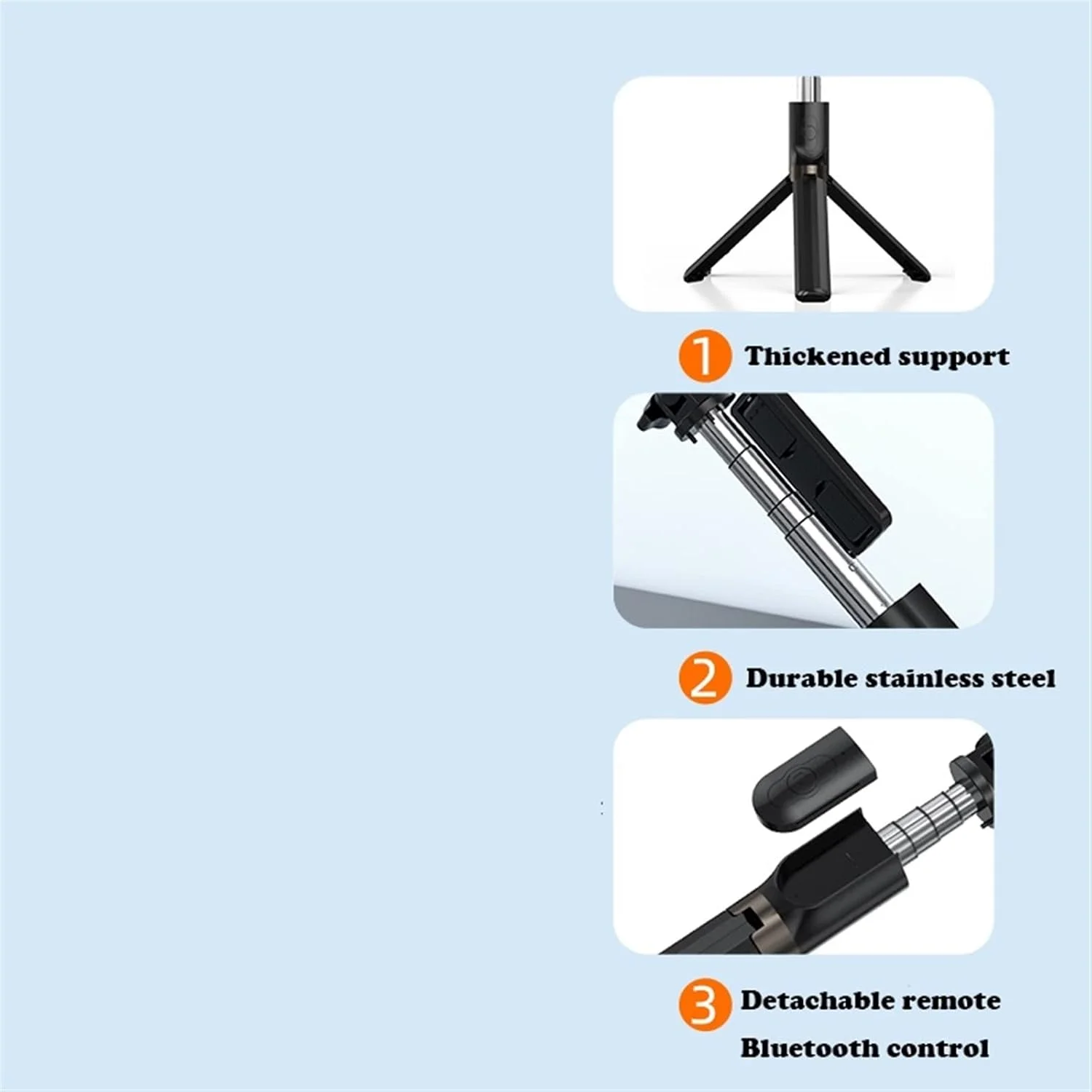 سه پایه 3 در 1، مونوپاد قابل گسترش با ریموت سازگار با بلوتوث، (رنگ: سفید)
