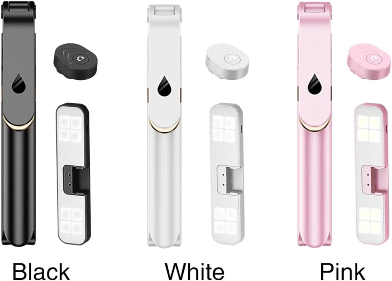 پایه نگهدارنده تاشو و جمع‌شونده ZURBAA مناسب برای ویدیو، پخش زنده و سلفی، سازگار با نور تکمیلی، دارای ریموت کنترل ضد لغزش (رنگ: صورتی)