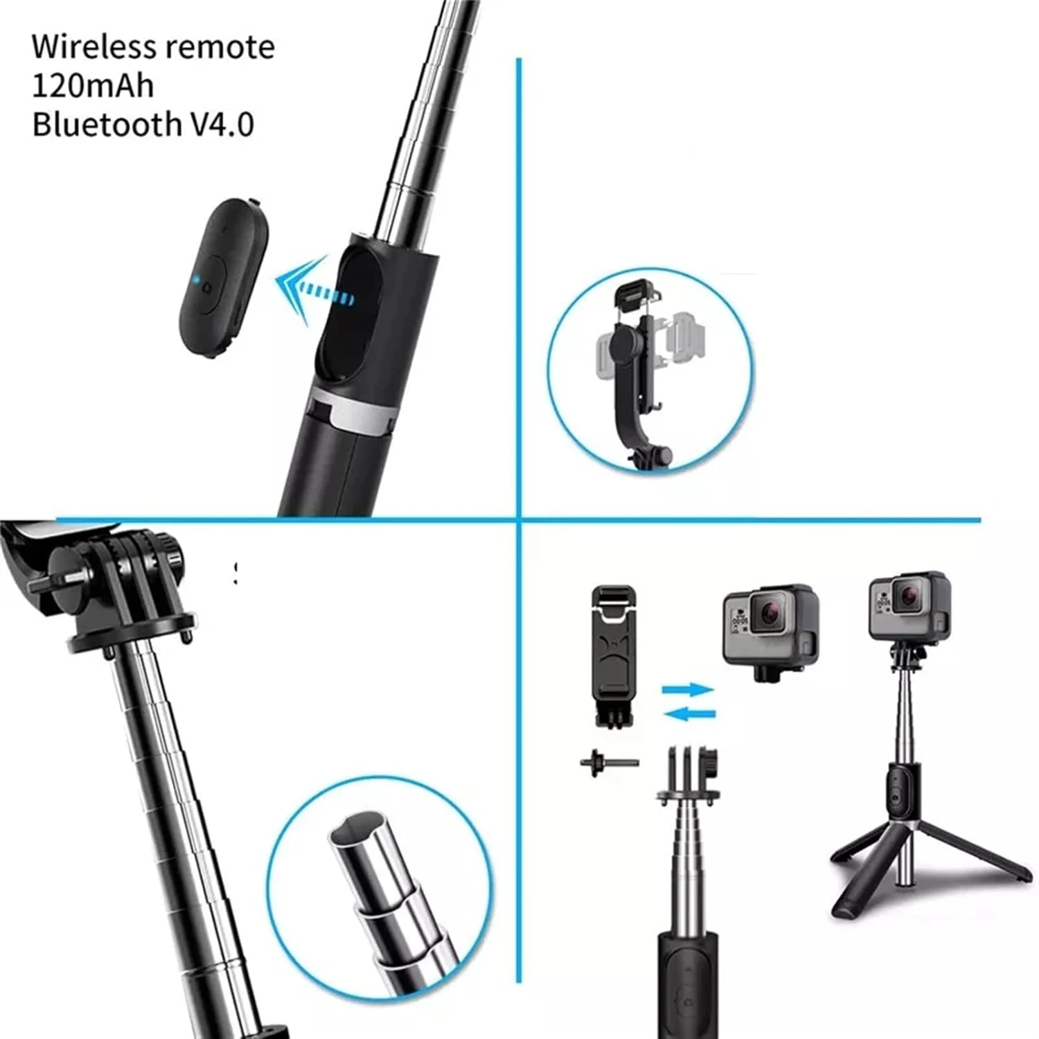 پایه نگهدارنده گوشی موبایل ZURBAA مدل سه پایه با ریموت کنترل بیسیم، مینی قابل افزایش طول 4 در 1 - چرخش 360 درجه (رنگ: سفید Q02S) پایه نگهدارنده گوشی موبایل ZURBAA مدل سه پایه با ریموت کنترل بیسیم، مینی قابل افزایش طول 4 در 1 - چرخش 360 درجه (رنگ: سفید Q02S)