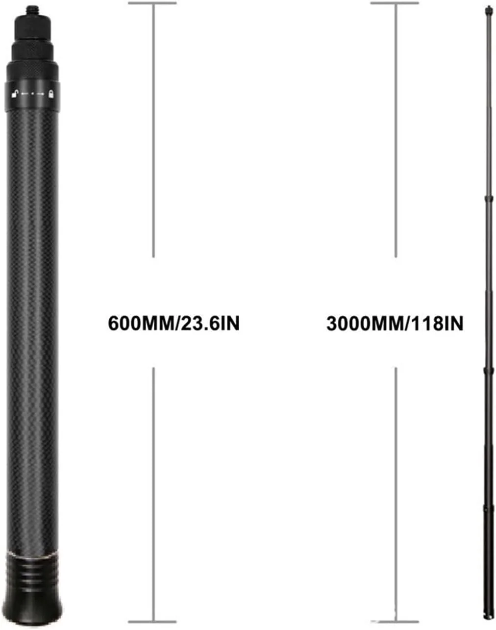 سه پایه متر فیبر کربنی فوق العاده بلند نامرئی برای میله سلفی سبک و قابل تنظیم سه پایه متر فیبر کربنی فوق العاده بلند نامرئی برای میله سلفی سبک و قابل تنظیم