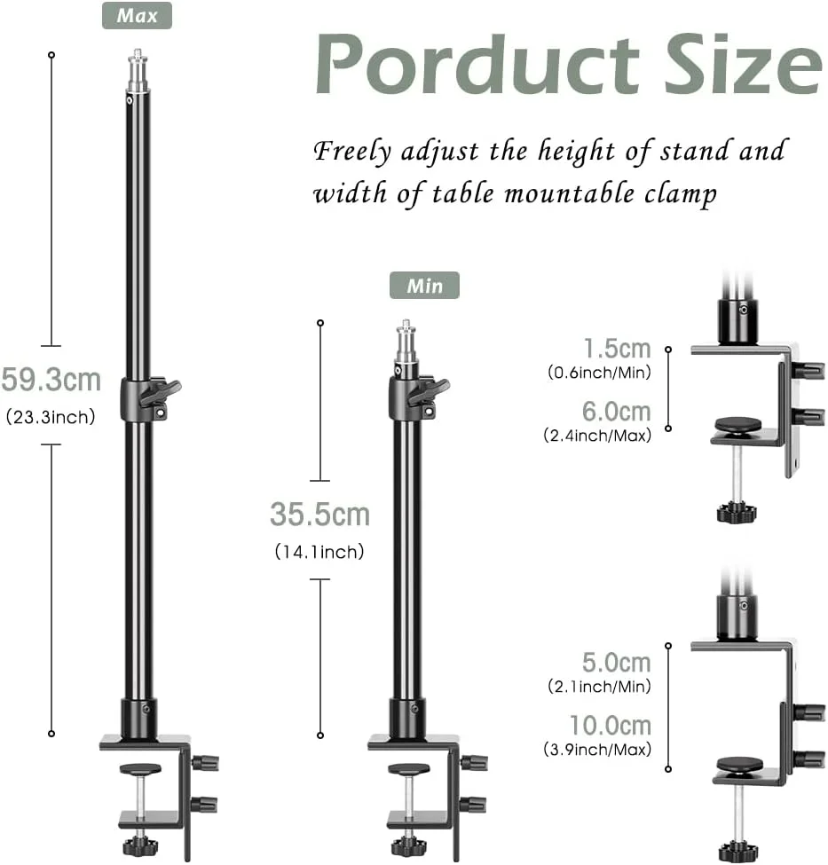 پایه رومیزی AECAM - SH، پایه نور آلومینیومی قابل تنظیم با نوک پیچ استاندارد 1/4 اینچی برای رینگ لایت، نور ویدئو (سه پایه) پایه رومیزی AECAM - SH، پایه نور آلومینیومی قابل تنظیم با نوک پیچ استاندارد 1/4 اینچی برای رینگ لایت، نور ویدئو (سه پایه)