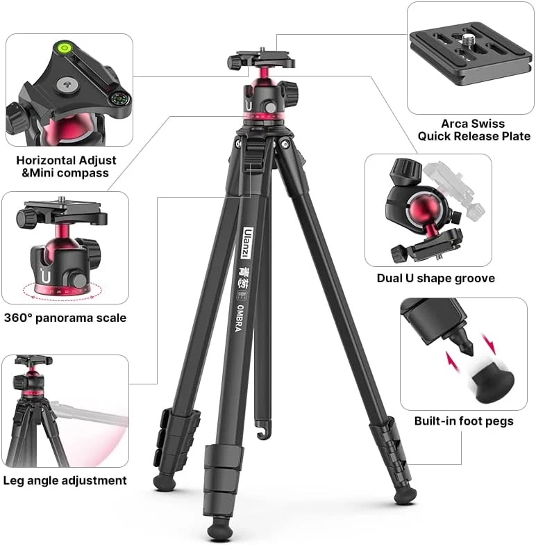 AECAM - سه پایه مسافرتی ULANZI OMBRA آلیاژ آلومینیوم فلزی مناسب فضای باز برای تلفن های هوشمند، دوربین های DSLR، تک پایه با صفحه Arca Swiss و هد توپی (مشکی) AECAM - سه پایه مسافرتی ULANZI OMBRA آلیاژ آلومینیوم فلزی مناسب فضای باز برای تلفن های هوشمند، دوربین های DSLR، تک پایه با صفحه Arca Swiss و هد توپی (مشکی)