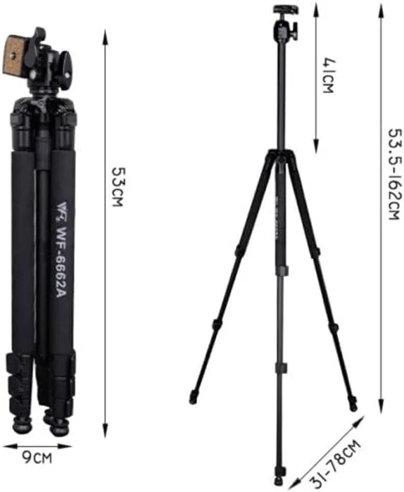 AECAM - سه پایه حرفه ای WF6662A ویفنگ 6662A به همراه هد توپی، سه پایه فانتزی برای دوربین های NIKON، Canon، SONY، قابل حمل
