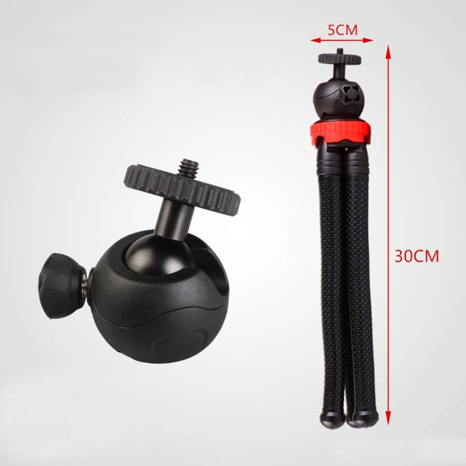 سه پایه انعطاف پذیر کوچک با نگهدارنده تلفن، سه پایه اختاپوسی سبک وزن با سر توپی برای دوربین های GOPRO و ریموت بلوتوث برای تلفن ها (سه پایه با نگهدارنده)