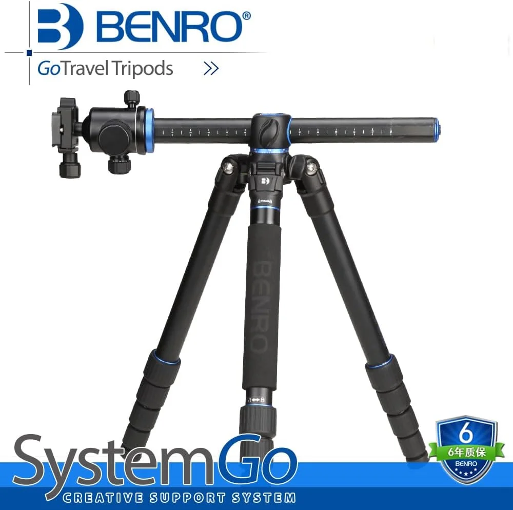 AECAM - کیت سه پایه آلومینیومی Benro GA268TB2، سه پایه دوربین حرفه ای با سر توپی، ستون مرکزی عرضی، براکت پایدار، سه پایه موبایل