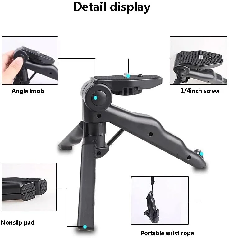 AECAM - سه پایه رومیزی تاشو کوچک با نگهدارنده برای تلفن های همراه، دوربین های اکشن GOPROs، Hero، SJCAMs، Yi، فیلم برداری (مشکی) AECAM - سه پایه رومیزی تاشو کوچک با نگهدارنده برای تلفن های همراه، دوربین های اکشن GOPROs، Hero، SJCAMs، Yi، فیلم برداری (مشکی)