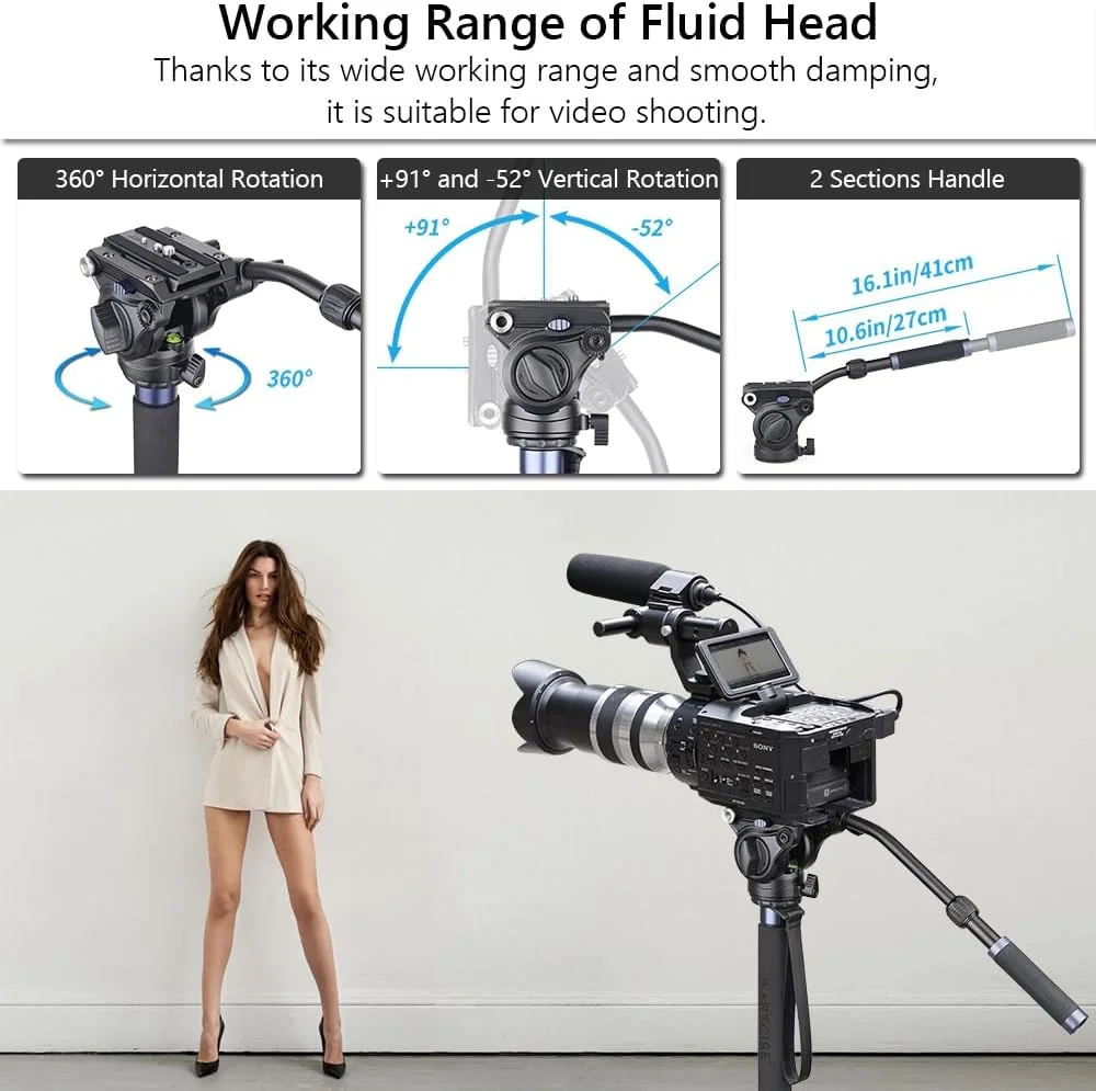 AECAM - تک پایه های دوربین سه پایه دوربین های حرفه ای DSLR تک پایه های دوربین هد سیال پانوراما 360 درجه تلفن همراه ρһопе سه پایه کوچک انعطاف پذیر LF70T (بدون هد سیال)