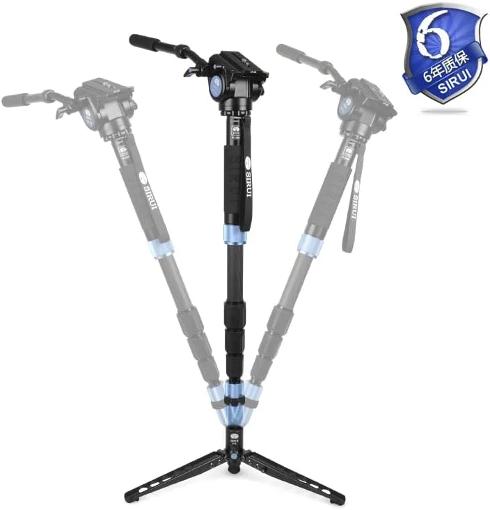 AECAM - سه پایه دوربین عکاسی دیجیتال Sirui P424S+VH10 سبک وزن حداکثر 202 سانتی متر 12 کیلوگرم پایه+هد
