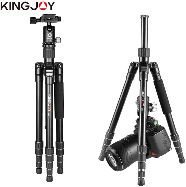 AECAM - سه پایه دوربین آلومینیومی/فیبر کربنی DSLR با ارتفاع 143 سانتی متر و تحمل وزن 10 کیلوگرم برای دوربین های کانن و GOPRO (G22-آلومینیوم)