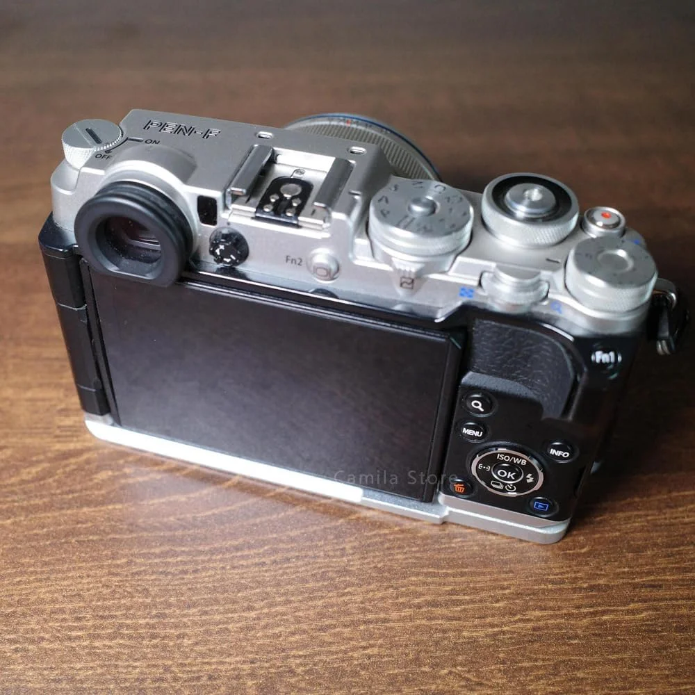 AECAM - براکت L شکل چوبی آبنوس فوق سبک جدید، پایه صفحه هد توپی سه پایه Arca-Swiss RRS، دستگیره برای دوربین Olympuss PEN-F PENF (مشکی)