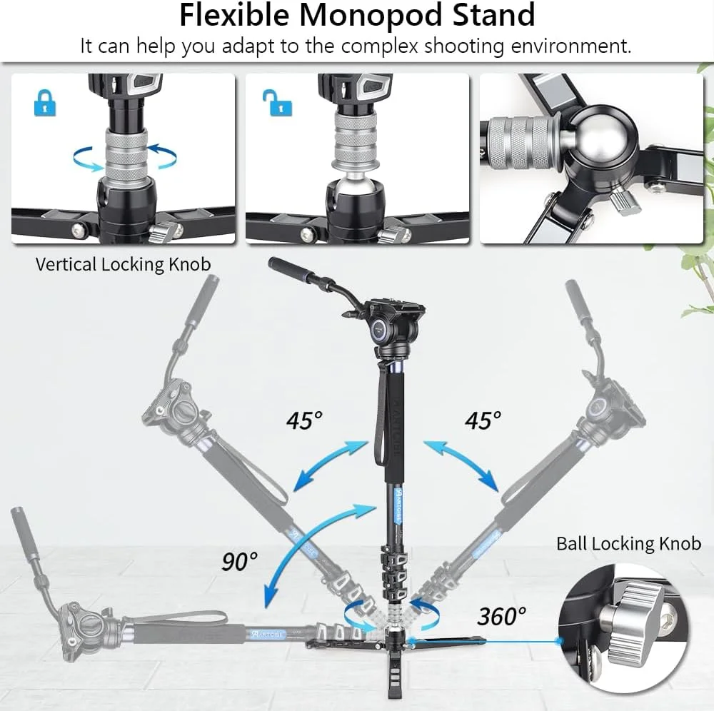 AECAM - تک پایه های دوربین سه پایه دوربین های حرفه ای DSLR تک پایه های دوربین هد سیال پانوراما 360 درجه تلفن همراه ρһопе سه پایه کوچک انعطاف پذیر LF70T (بدون هد سیال)