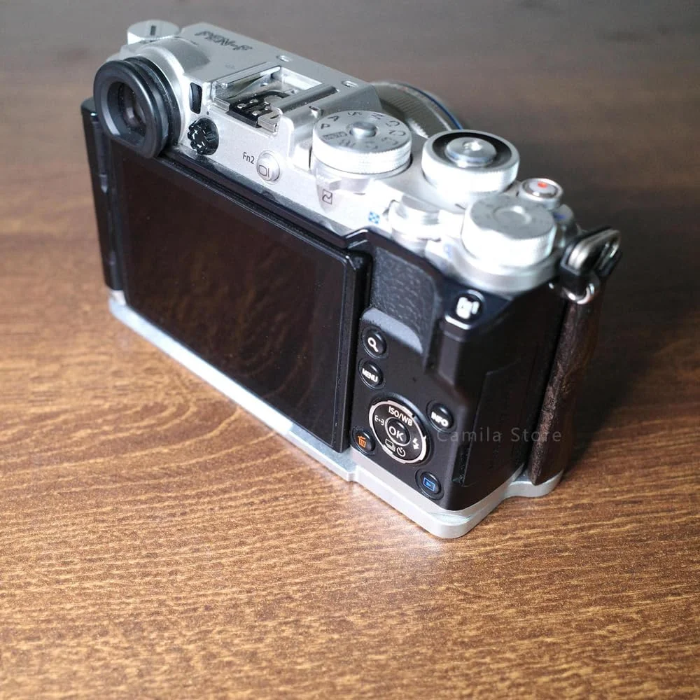 AECAM - براکت L شکل چوبی آبنوس فوق سبک جدید، پایه صفحه هد توپی سه پایه Arca-Swiss RRS، دستگیره برای دوربین Olympuss PEN-F PENF (مشکی)