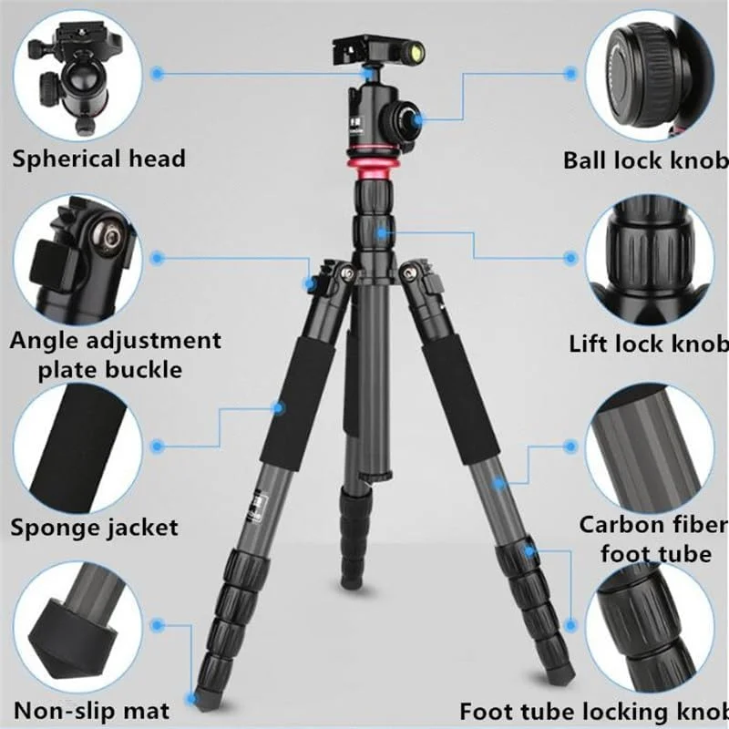 AECAM - سه پایه فیبر کربنی حرفه ای برای دوربین های دیجیتال، سه پایه قابل حمل مناسب برای مسافرت، سری با کیفیت، پایه دوربین 153 سانتی متر