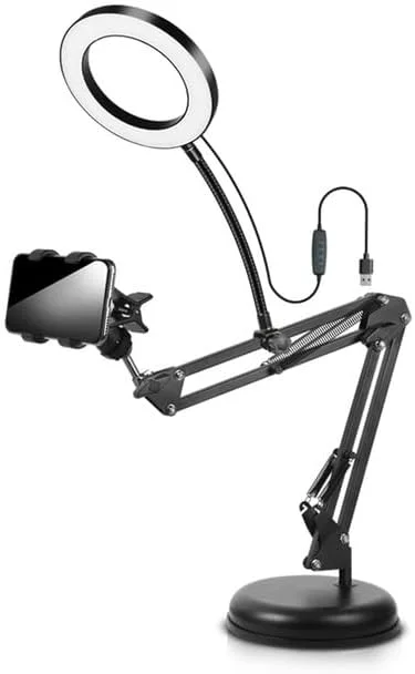 AECAM - پایه نگهدارنده تاشو جدید برای تلفن همراه، مناسب برای میز، براکت، سه پایه نگهدارنده تلفن همراه برای ضبط، پخش زنده و وبلاگ نویسان (همراه با لامپ LED 16 سانتی متری) AECAM - پایه نگهدارنده تاشو جدید برای تلفن همراه، مناسب برای میز، براکت، سه پایه نگهدارنده تلفن همراه برای ضبط، پخش زنده و وبلاگ نویسان (همراه با لامپ LED 16 سانتی متری)