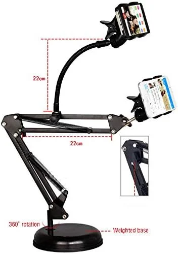 AECAM - پایه نگهدارنده تاشو جدید برای تلفن همراه، مناسب برای میز، براکت، سه پایه نگهدارنده تلفن همراه برای ضبط، پخش زنده و وبلاگ نویسان (همراه با لامپ LED 16 سانتی متری)