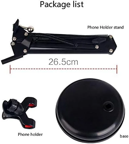 AECAM - پایه نگهدارنده تاشو جدید برای تلفن همراه، مناسب برای میز، براکت، سه پایه نگهدارنده تلفن همراه برای ضبط، پخش زنده و وبلاگ نویسان (همراه با لامپ LED 16 سانتی متری)