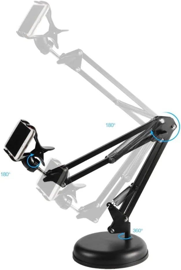 AECAM - پایه نگهدارنده تاشو جدید برای تلفن همراه، مناسب برای میز، براکت، سه پایه نگهدارنده تلفن همراه برای ضبط، پخش زنده و وبلاگ نویسان (همراه با لامپ LED 16 سانتی متری)