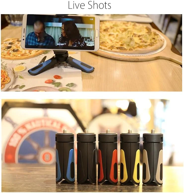 AECAM - سه پایه Officia KT-18 کوچک برای نگه‌دارنده دوربین موبایل، تثبیت‌کننده با سر انعطاف‌پذیر و زاویه ارتفاع (زرد)