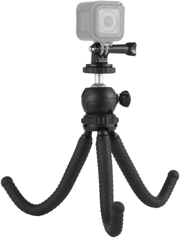 AECAM - سه پایه انعطاف پذیر مینی اختاپوسی با سر توپی و گیره تلفن + آداپتورهای اتصال سه پایه پیچ بلند برای دوربین های SLR / GOPRO / تلفن همراه (30cmx5cm)