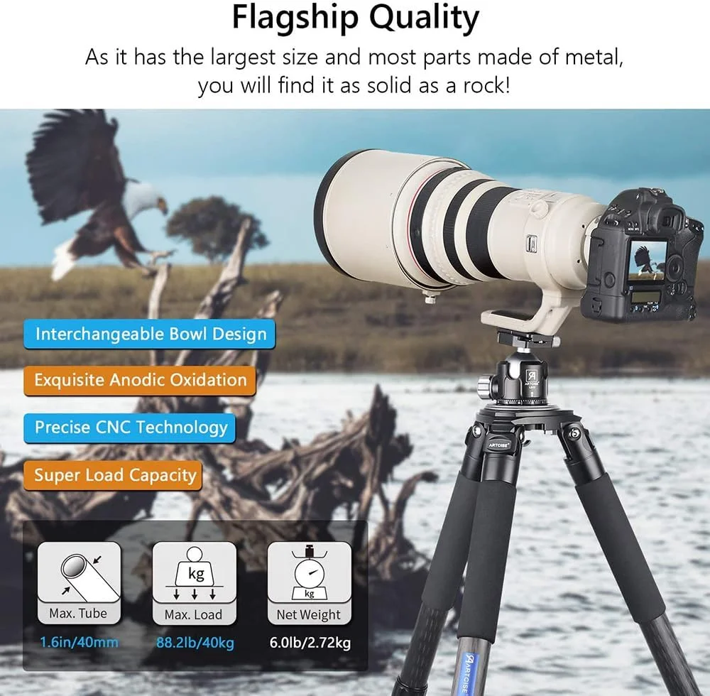 AECAM - سه پایه فیبر کربنی سنگین برای دوربین، پانوراما، هد توپی کم ارتفاع، آداپتور کاسه ای 75 میلی متری، سه پایه حرفه ای پرنده نگری AS90 (استاندارد)