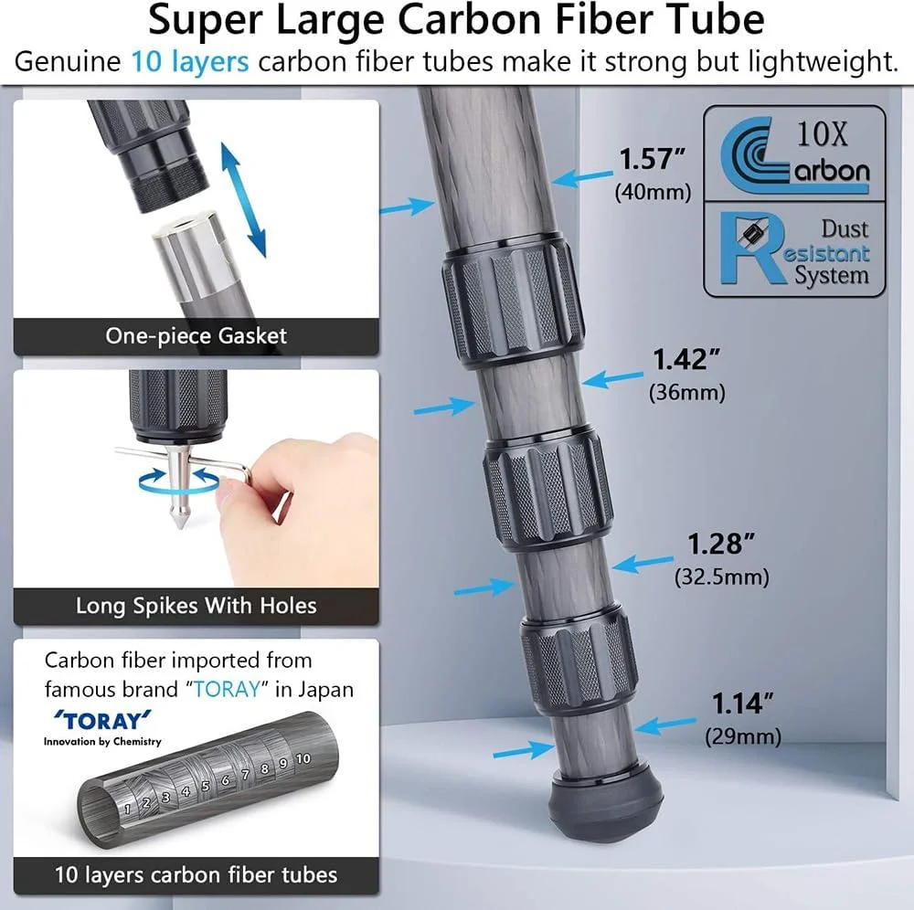 AECAM - سه پایه فیبر کربنی سنگین برای دوربین، پانوراما، هد توپی کم ارتفاع، آداپتور کاسه ای 75 میلی متری، سه پایه حرفه ای پرنده نگری AS90 (استاندارد)
