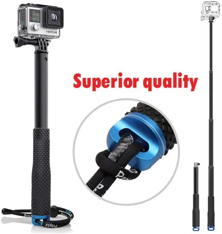 AECAM - مونوپاد میله سلفی 37 اینچی برای موج سواری و غواصی GoPro Hero9، مناسب برای GOPROs 9 Hero 8 6 5 SJCAMs SJ4000 و Xiaomis Yi 4K (آبی)