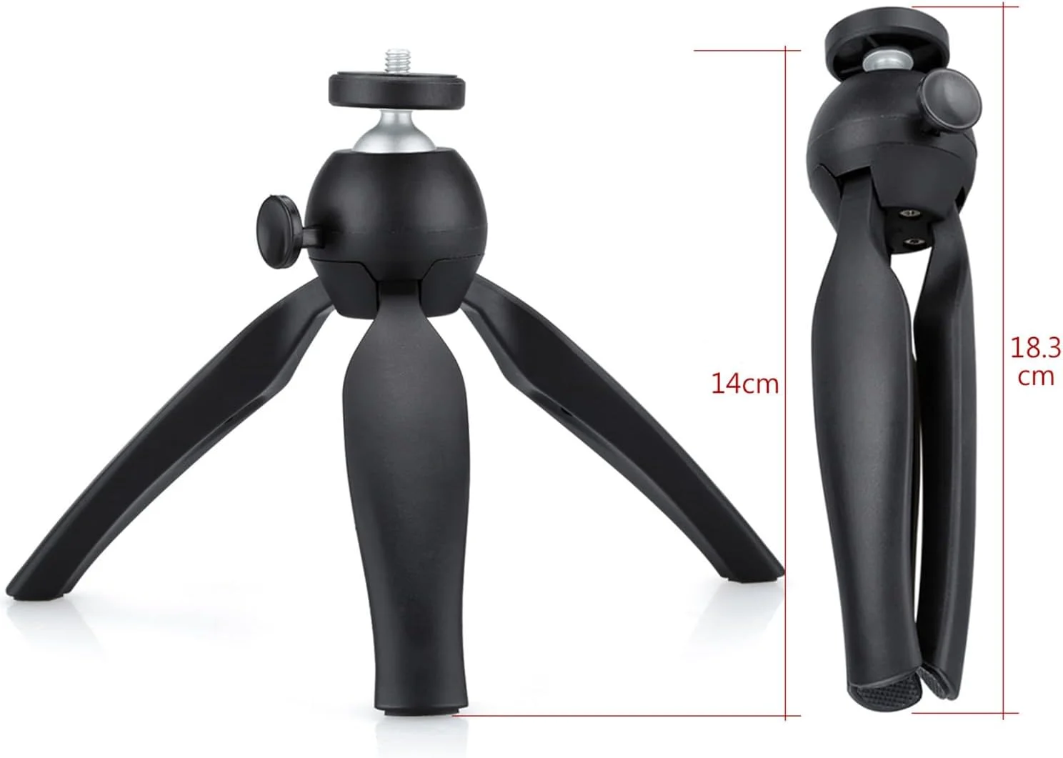 AECAM - سه پایه رومیزی کوچک با سر توپی و گیره نگهدارنده برای دوربین های GOPROs Hero SJCAMs SLR و تلفن های همراه (مشکی)