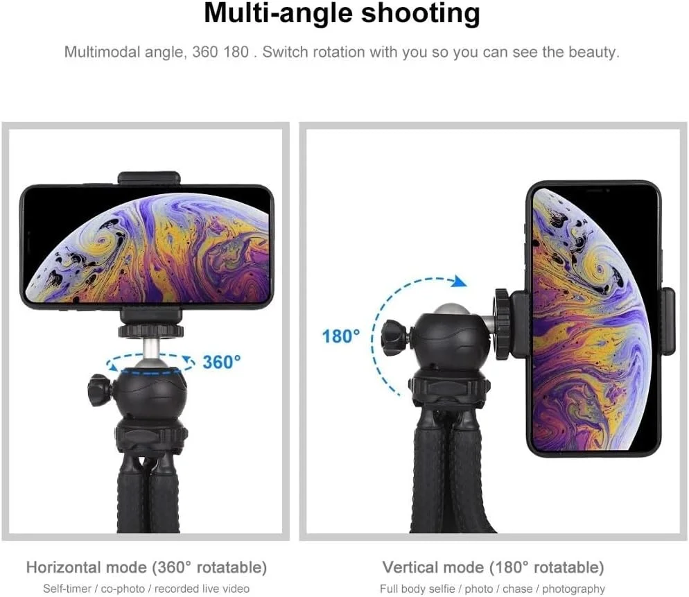 AECAM - سه پایه انعطاف پذیر مینی اختاپوسی با سر توپی و گیره تلفن + آداپتورهای اتصال سه پایه پیچ بلند برای دوربین های SLR / GOPRO / تلفن همراه (30cmx5cm)