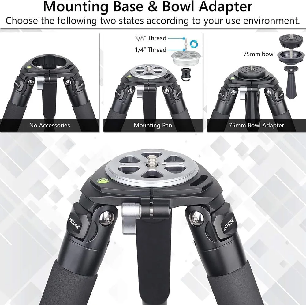 AECAM - سه پایه فیبر کربنی سنگین برای دوربین، پانوراما، هد توپی کم ارتفاع، آداپتور کاسه ای 75 میلی متری، سه پایه حرفه ای پرنده نگری AS90 (استاندارد)