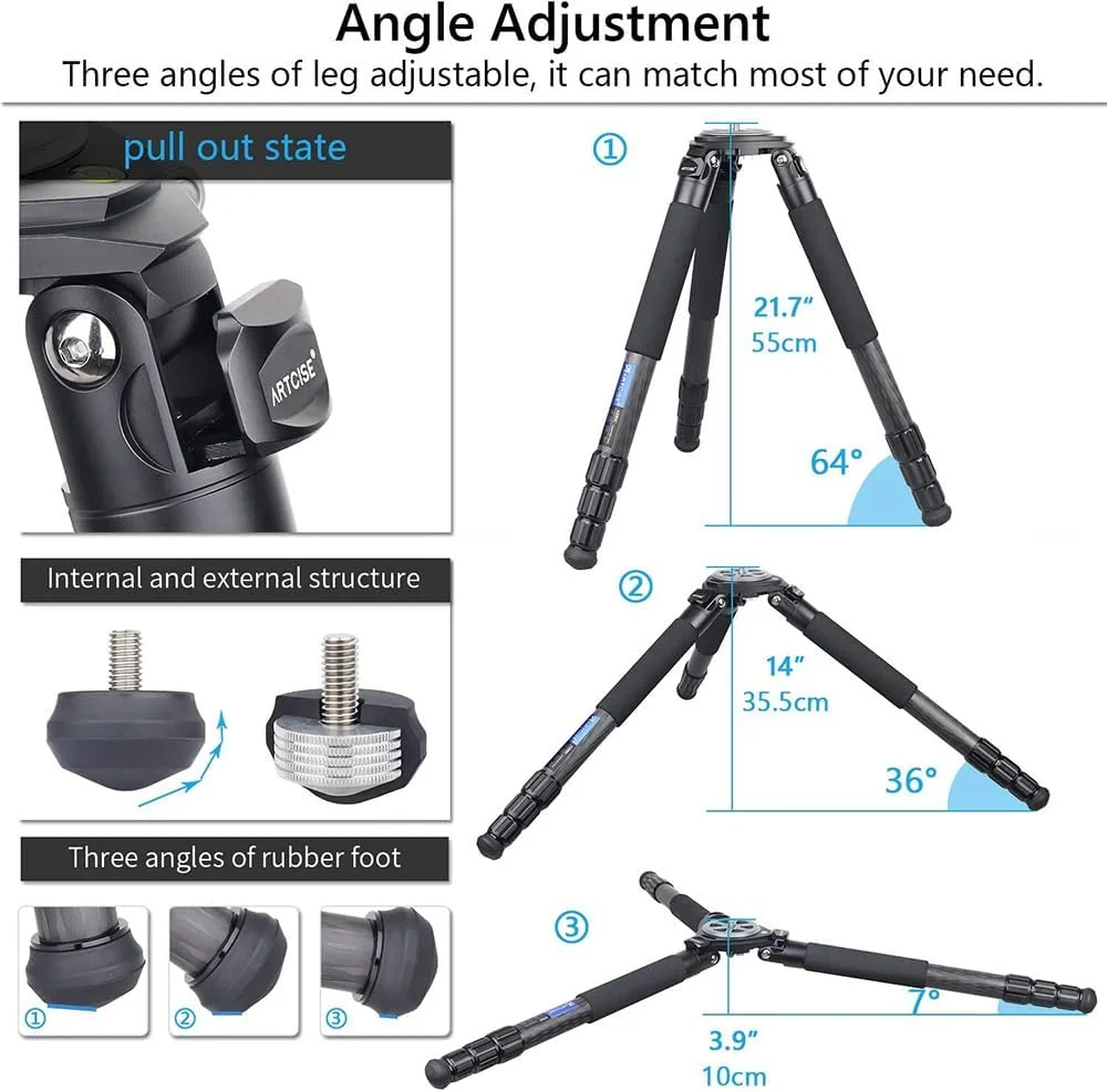 AECAM - سه پایه فیبر کربنی سنگین برای دوربین، پانوراما، هد توپی کم ارتفاع، آداپتور کاسه ای 75 میلی متری، سه پایه حرفه ای پرنده نگری AS90 (استاندارد)