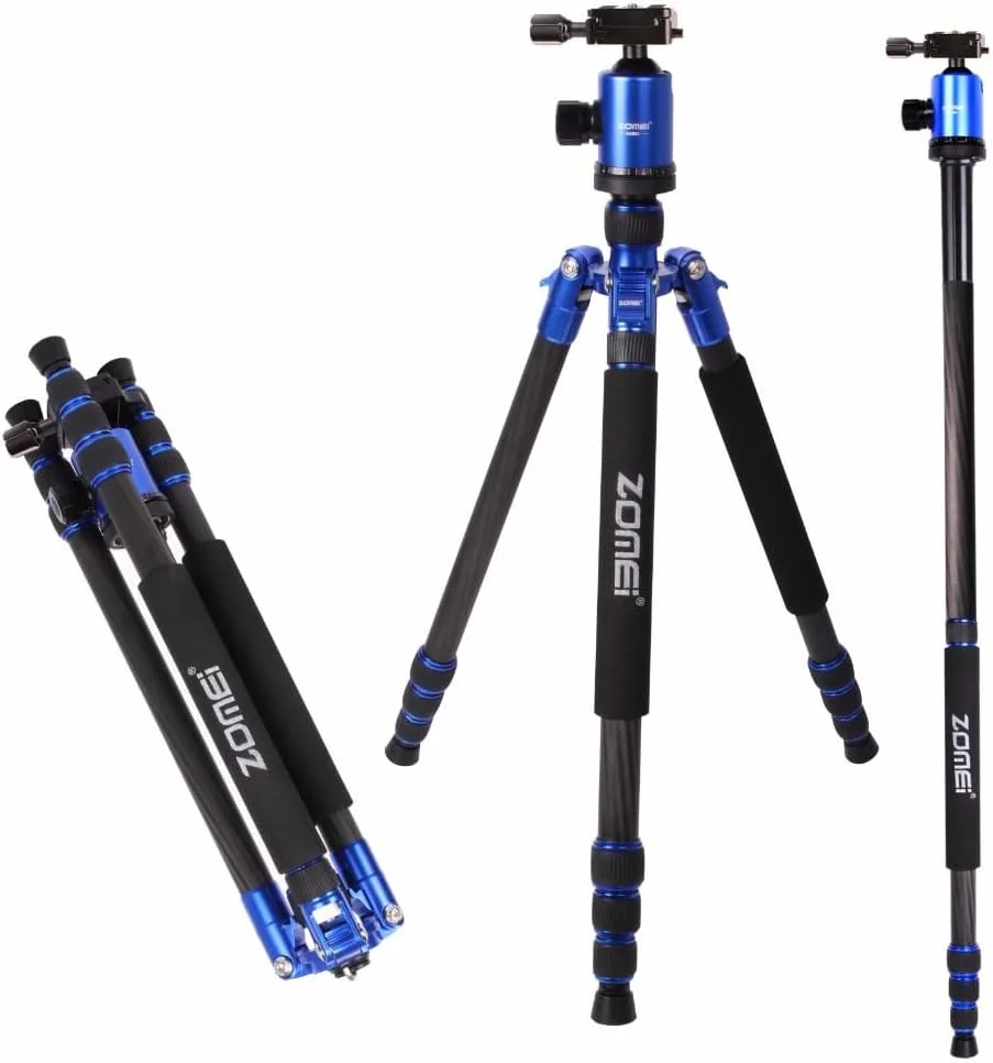 AECAM - ZOIMEs Z888C z-818c سه پایه مونوپاد حرفه ای قابل حمل فیبر کربنی با هد توپی برای دوربین های DSLR و دوربین های دیجیتال (آبی)