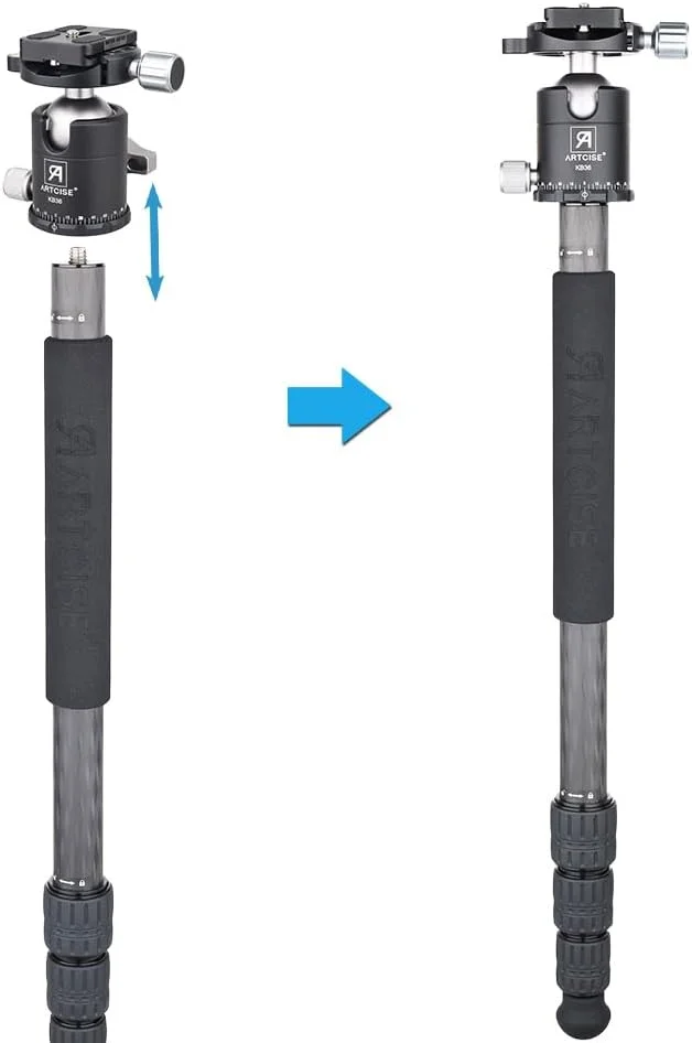 AECAM - سه پایه و تک پایه های دوربین DSLR، تلفن همراه، فیبر کربنی انعطاف پذیر، سه پایه و تک پایه حرفه ای با سر توپی مدل AS60C (استاندارد)