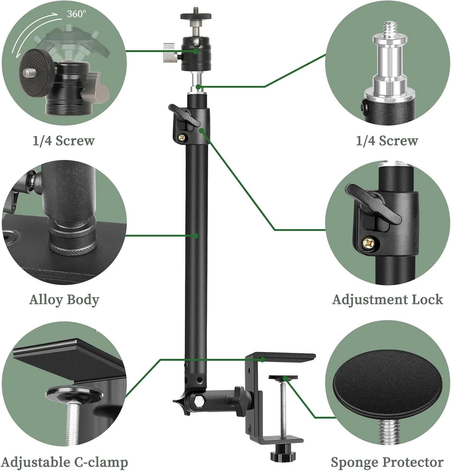 پایه نور رومیزی قابل تنظیم AECAM - SH، پایه نصب رومیزی با پیچ استاندارد 1/4، به همراه سر توپی مناسب برای رینگ لایت، ویدئو و پروژکتور (مدل C) پایه نور رومیزی قابل تنظیم AECAM - SH، پایه نصب رومیزی با پیچ استاندارد 1/4، به همراه سر توپی مناسب برای رینگ لایت، ویدئو و پروژکتور (مدل C)