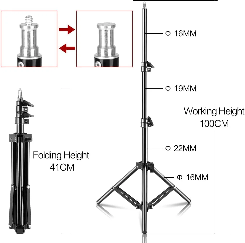 پایه نور رومیزی عکاسی AECAM - 100 سانتی متر با پیچ 1/4 اینچ برای استودیو عکس، رینگ لایت، لامپ LED، رفلکتور و سافت باکس (سر یک چهارم) پایه نور رومیزی عکاسی AECAM - 100 سانتی متر با پیچ 1/4 اینچ برای استودیو عکس، رینگ لایت، لامپ LED، رفلکتور و سافت باکس (سر یک چهارم)