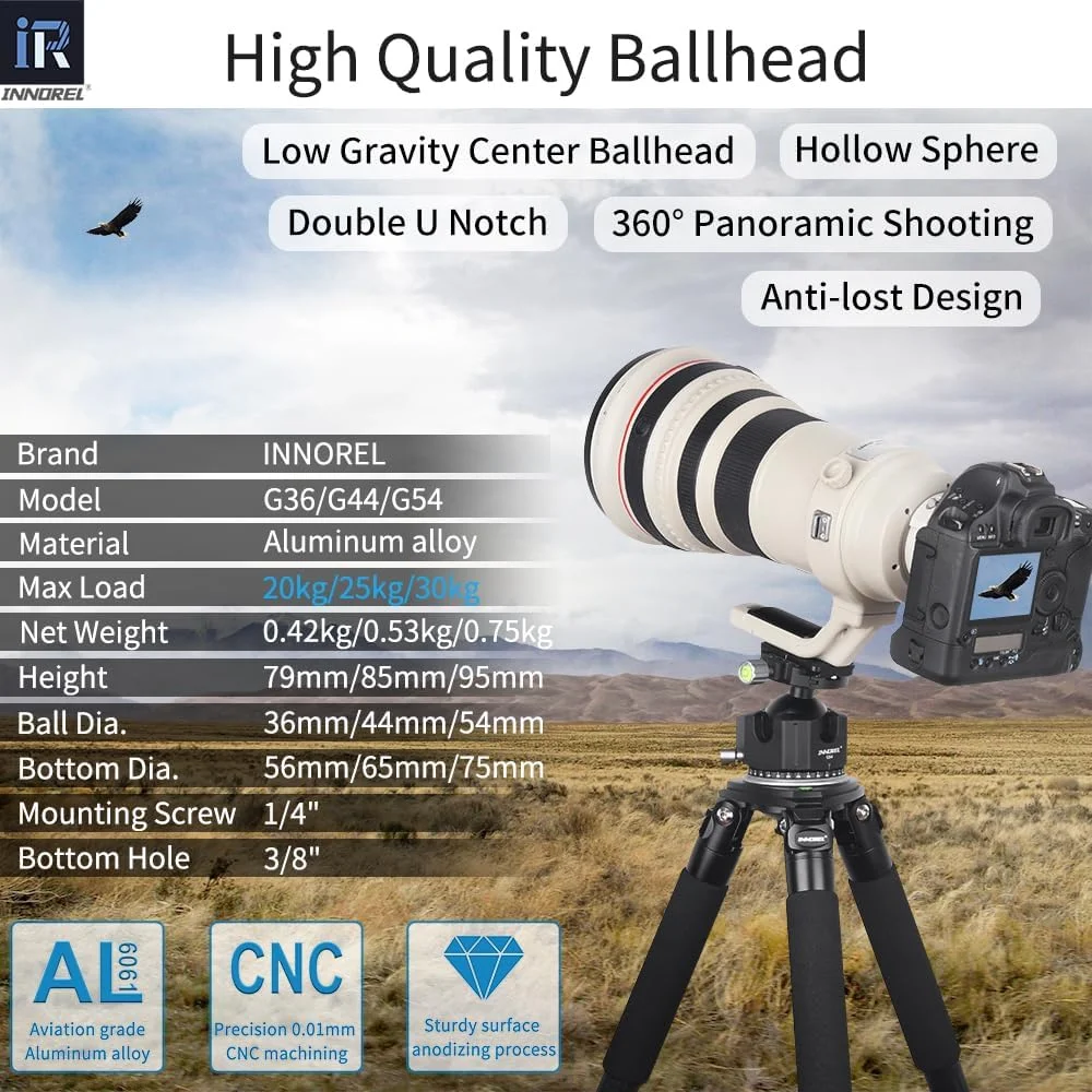 AECAM - هد سه پایه حرفه ای G54/G44/G36 با مرکز ثقل پایین، هد توپی، صفحه QR Arca Swiss برای دوربین DSLR (هد توپی G44) AECAM - هد سه پایه حرفه ای G54/G44/G36 با مرکز ثقل پایین، هد توپی، صفحه QR Arca Swiss برای دوربین DSLR (هد توپی G44)