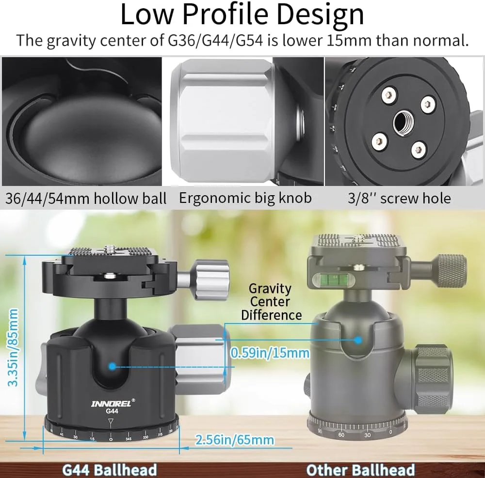 AECAM - هد سه پایه حرفه ای G54/G44/G36 با مرکز ثقل پایین، هد توپی، صفحه QR Arca Swiss برای دوربین DSLR (هد توپی G44) AECAM - هد سه پایه حرفه ای G54/G44/G36 با مرکز ثقل پایین، هد توپی، صفحه QR Arca Swiss برای دوربین DSLR (هد توپی G44)