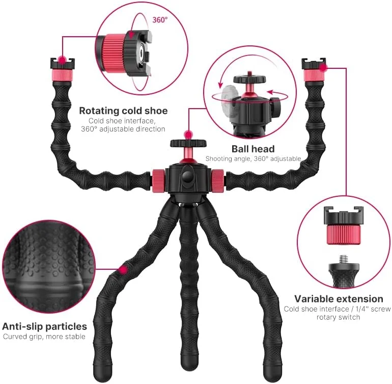 AECAM - سه پایه اختاپوسی انعطاف پذیر ULANZI MT-52 تک پایه با بازوی دوتایی، دارای پیچ 1/4 و کفشک سرد برای نصب تلفن هوشمند و دوربین (فقط سه پایه) AECAM - سه پایه اختاپوسی انعطاف پذیر ULANZI MT-52 تک پایه با بازوی دوتایی، دارای پیچ 1/4 و کفشک سرد برای نصب تلفن هوشمند و دوربین (فقط سه پایه)