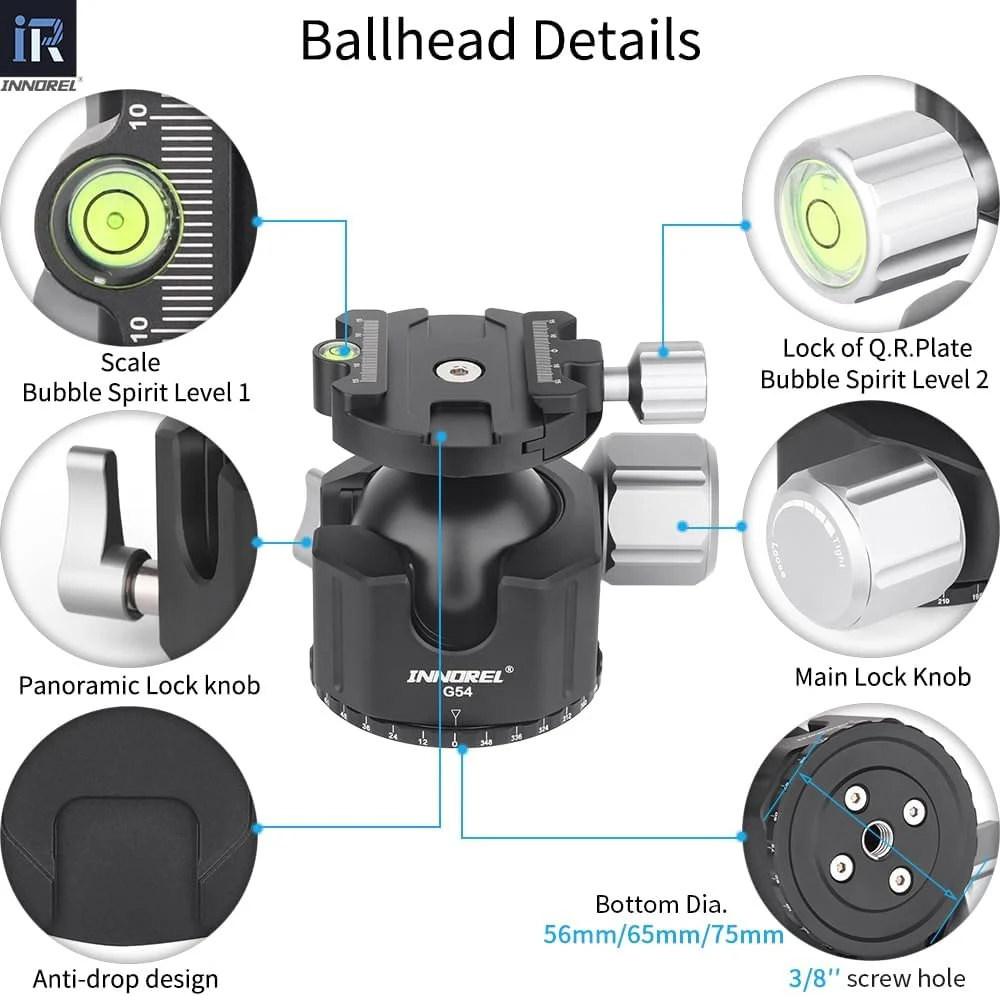 AECAM - هد سه پایه حرفه ای G54/G44/G36 با مرکز ثقل پایین، هد توپی، صفحه QR Arca Swiss برای دوربین DSLR (هد توپی G44) AECAM - هد سه پایه حرفه ای G54/G44/G36 با مرکز ثقل پایین، هد توپی، صفحه QR Arca Swiss برای دوربین DSLR (هد توپی G44)