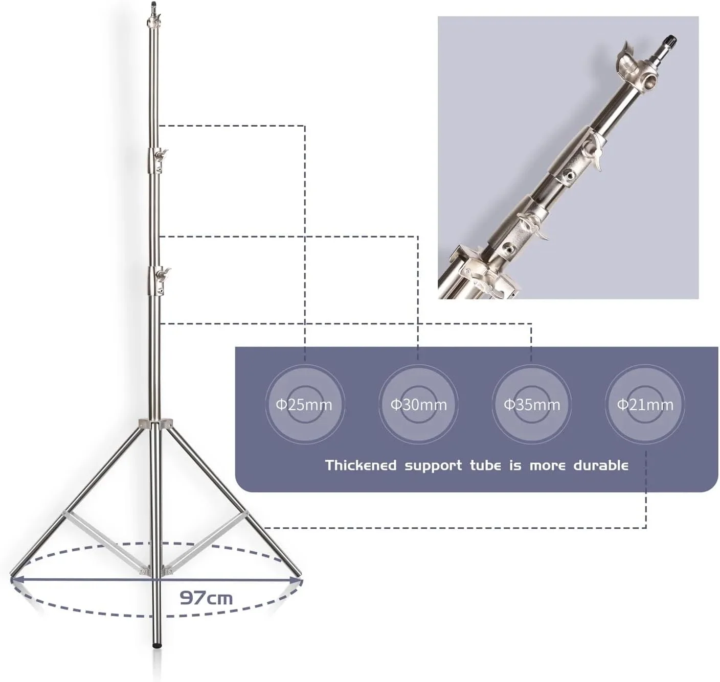 پایه استودیو عکاسی AECAM - SH 2.8 متری، سه پایه استیل ضد زنگ سنگین برای سافت باکس، نور نقطه ای LED و موبایل پایه استودیو عکاسی AECAM - SH 2.8 متری، سه پایه استیل ضد زنگ سنگین برای سافت باکس، نور نقطه ای LED و موبایل