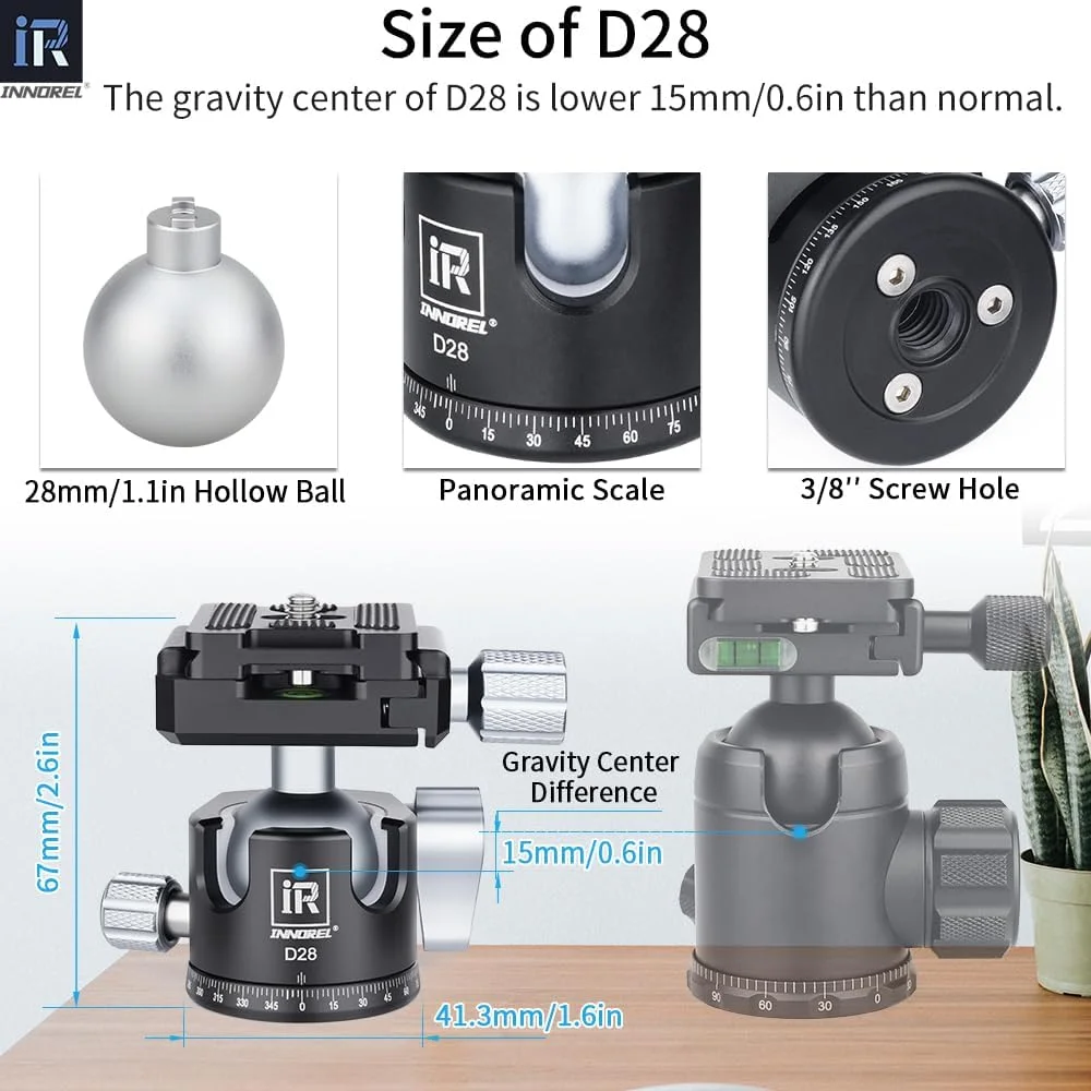 AECAM - هد توپی سه پایه حرفه ای با مرکز ثقل پایین 360 CNC 28mm/34mm توپی برای سه پایه تک پایه بار 10kg/15kg (D34)