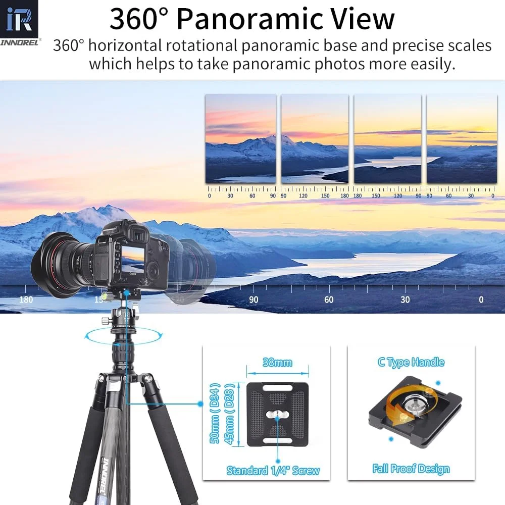 AECAM - هد توپی سه پایه حرفه ای با مرکز ثقل پایین 360 CNC 28mm/34mm توپی برای سه پایه تک پایه بار 10kg/15kg (D34)