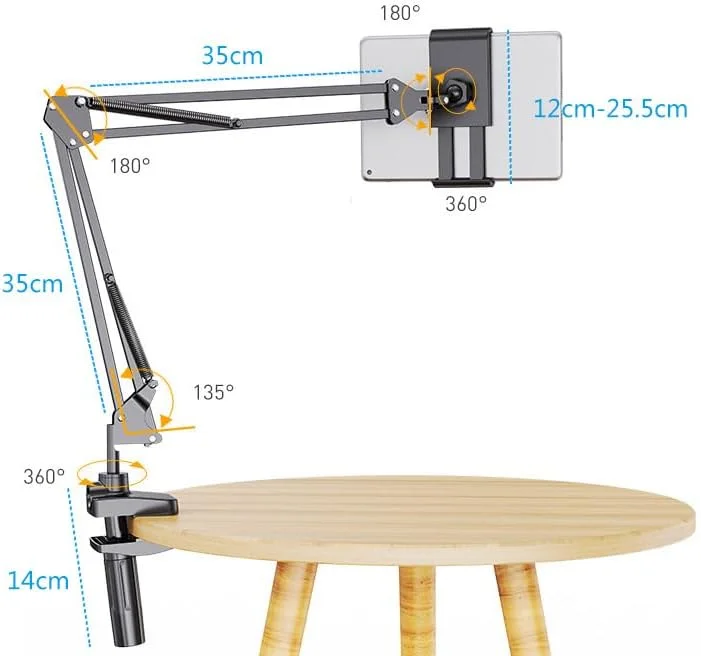 نگهدارنده تبلت و موبایل بازویی تاشو AECAM، گیره دار، مناسب برای ضبط ویدیو و تولید محتوای زنده (سفید) نگهدارنده تبلت و موبایل بازویی تاشو AECAM، گیره دار، مناسب برای ضبط ویدیو و تولید محتوای زنده (سفید)